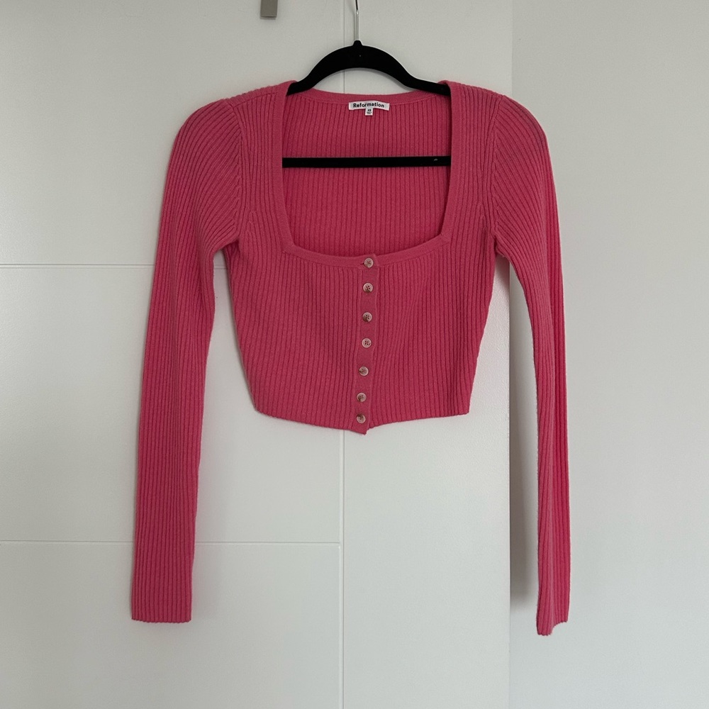 Reformation Pink Ribbed Cardigan - Picture 4 of 9